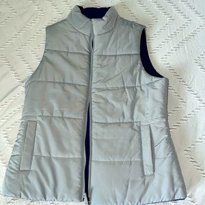 EUC Women's Reversible Quilted Puffer Zip-Up Vest Jacket Blue Gray M/L